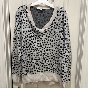 LOFT Animal Print V-Neck Sweater - Black and Cream